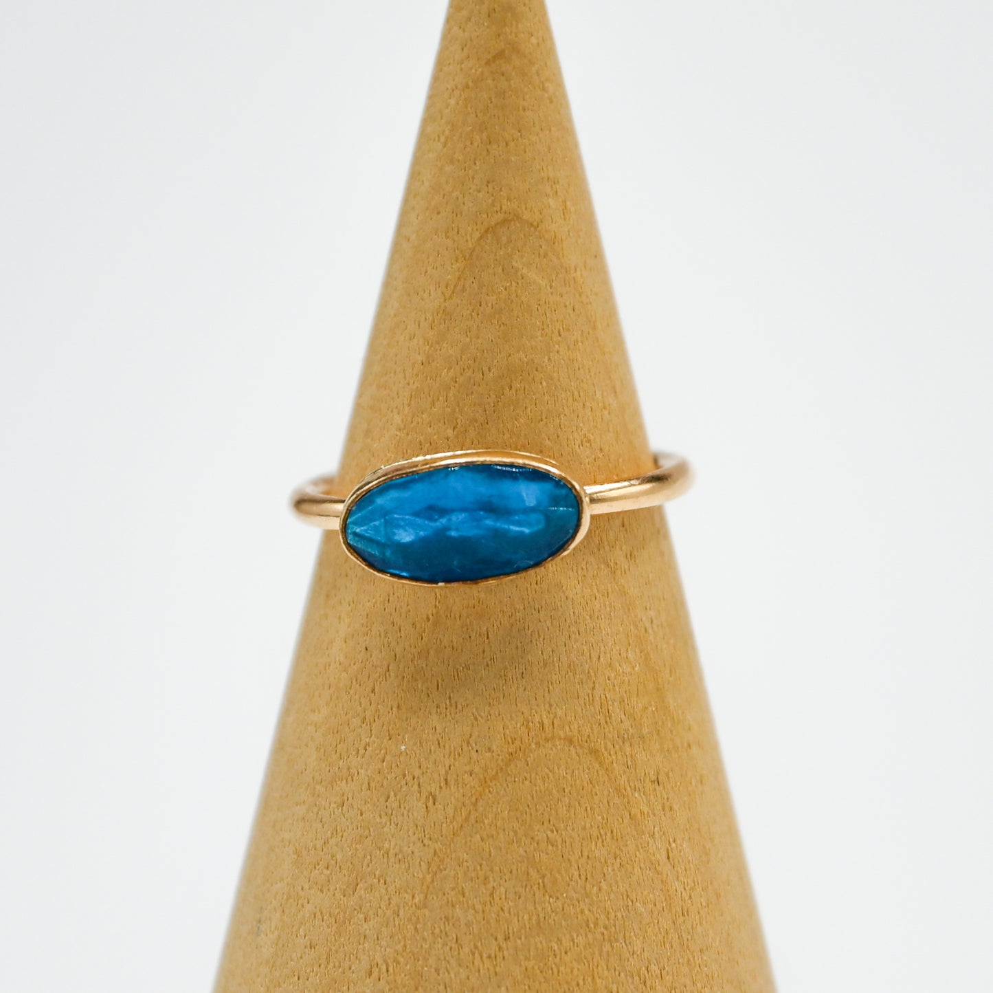 Gold fill horizontal rose cut neon blue apatite size 5.5