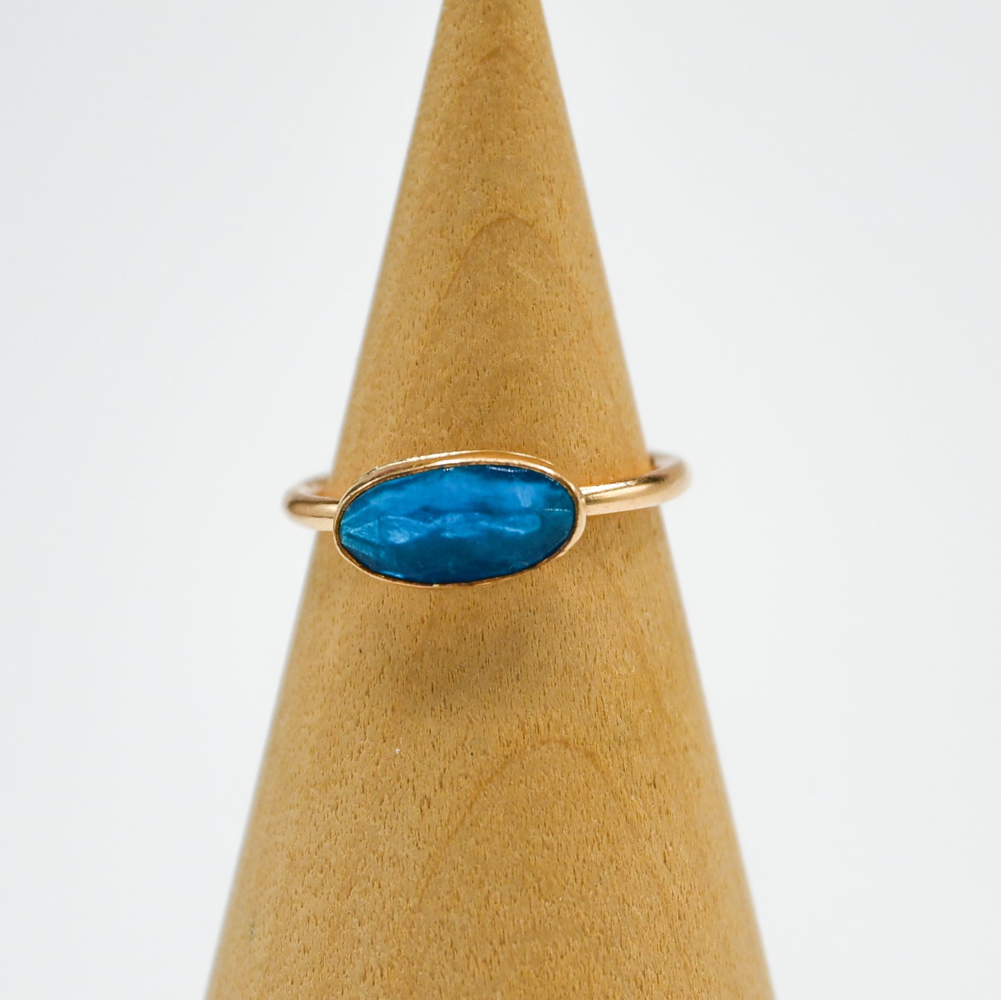 Gold fill horizontal rose cut neon blue apatite size 5.5