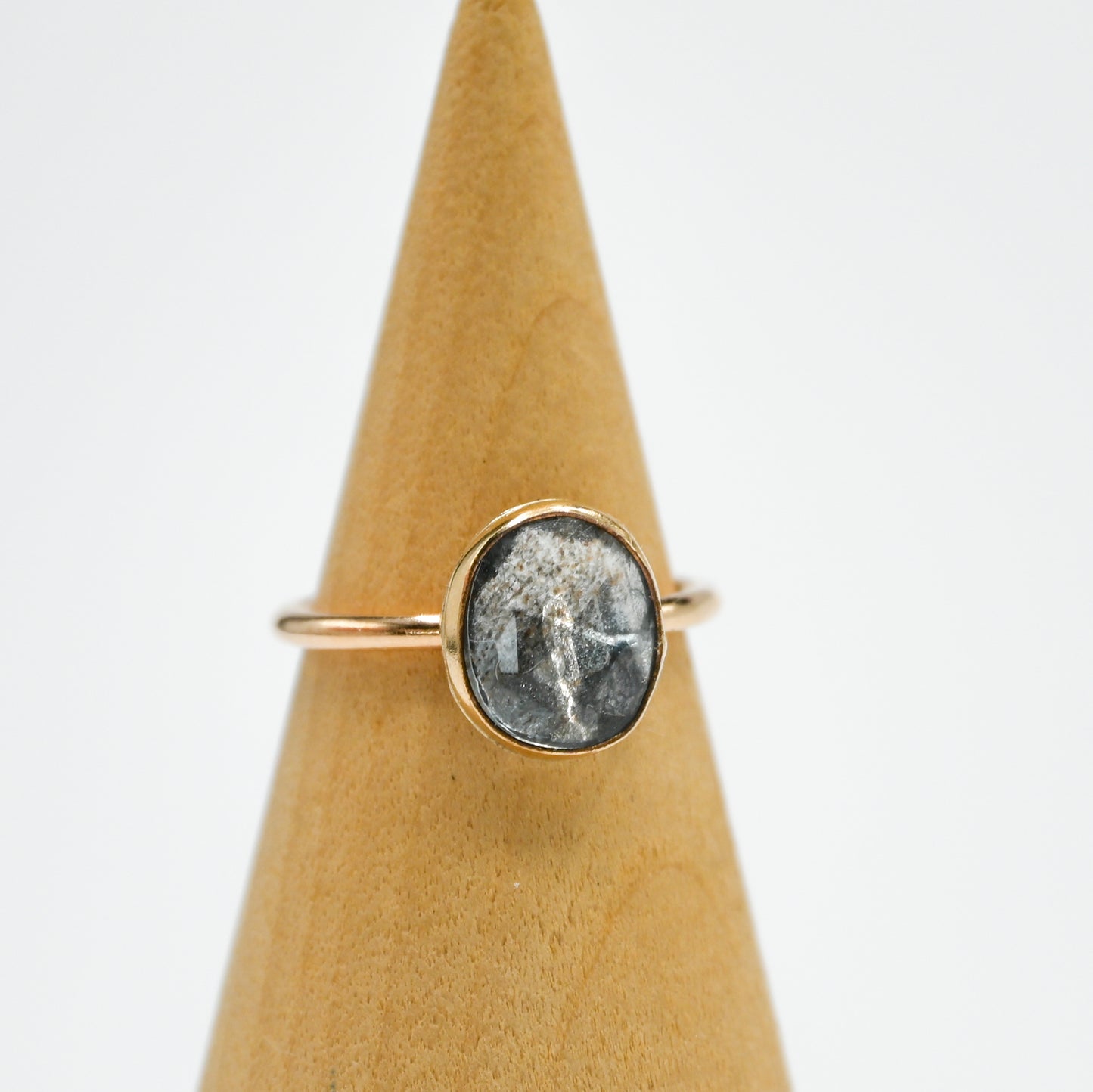 Gold fill rose cut moss aquamarine size 5.75