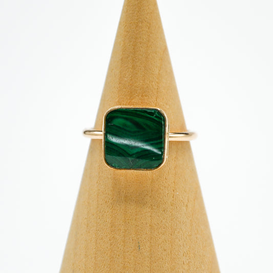 Gold fill square malachite size 6.25