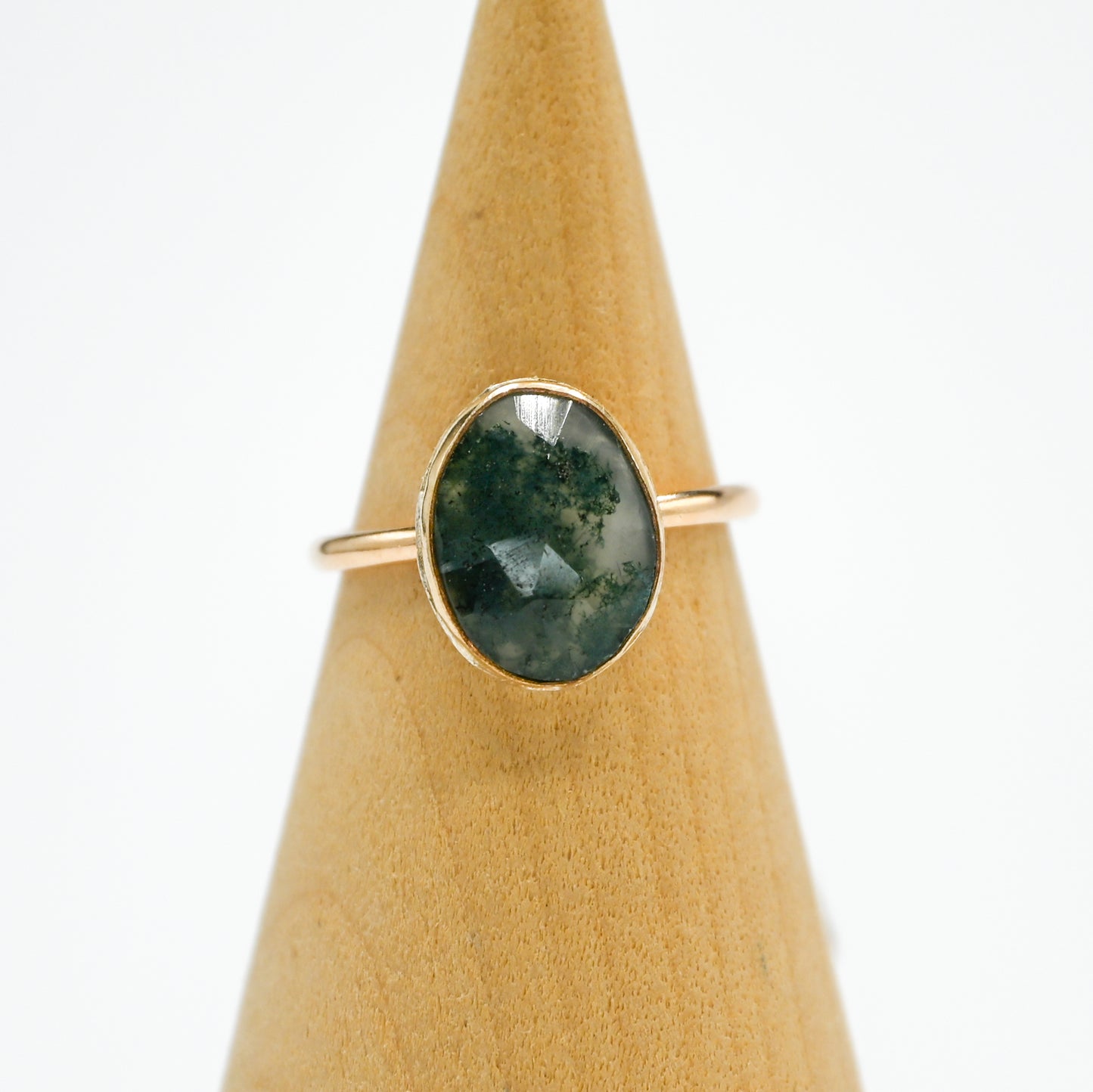 Gold fill rose cut moss agate size 6.5