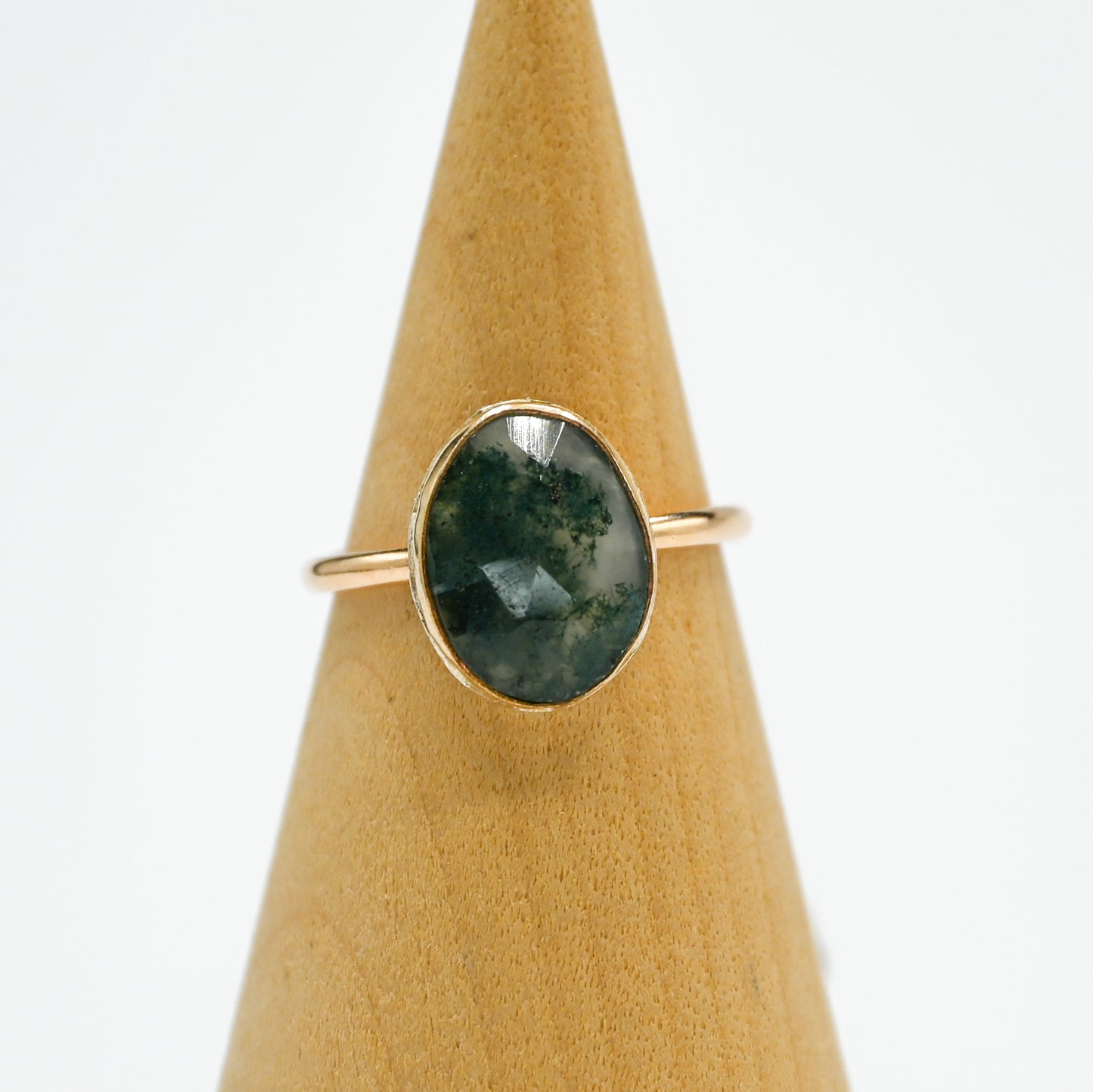 Gold fill rose cut moss agate size 6.5