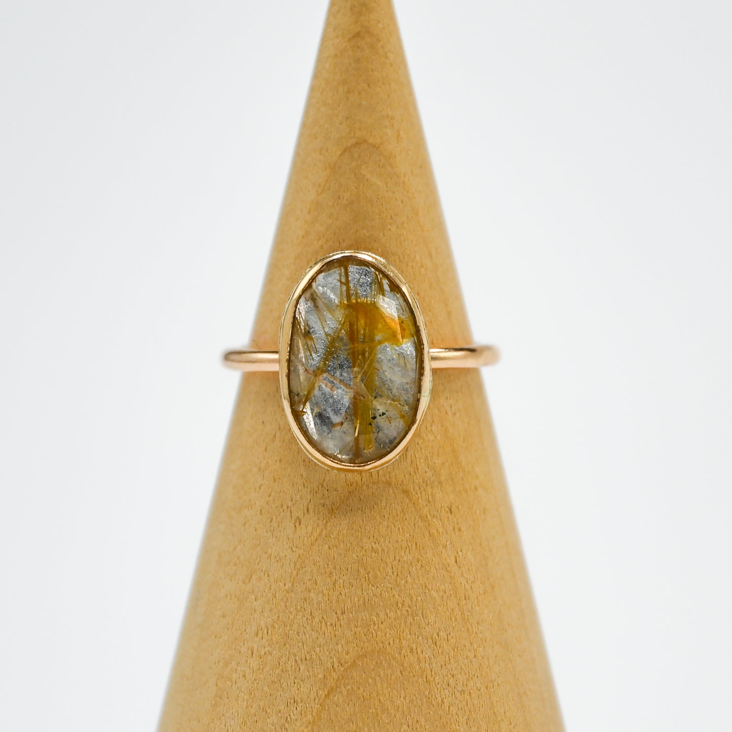 Gold fill large rose cut rutile quartz size 7
