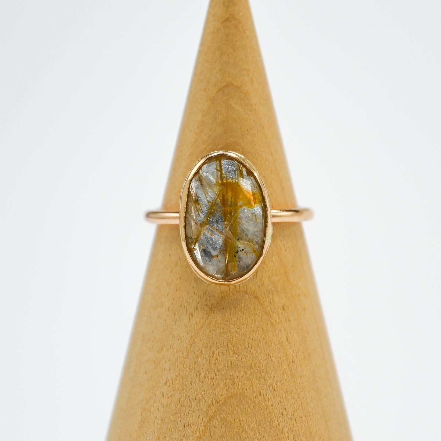 Gold fill large rose cut rutile quartz size 7