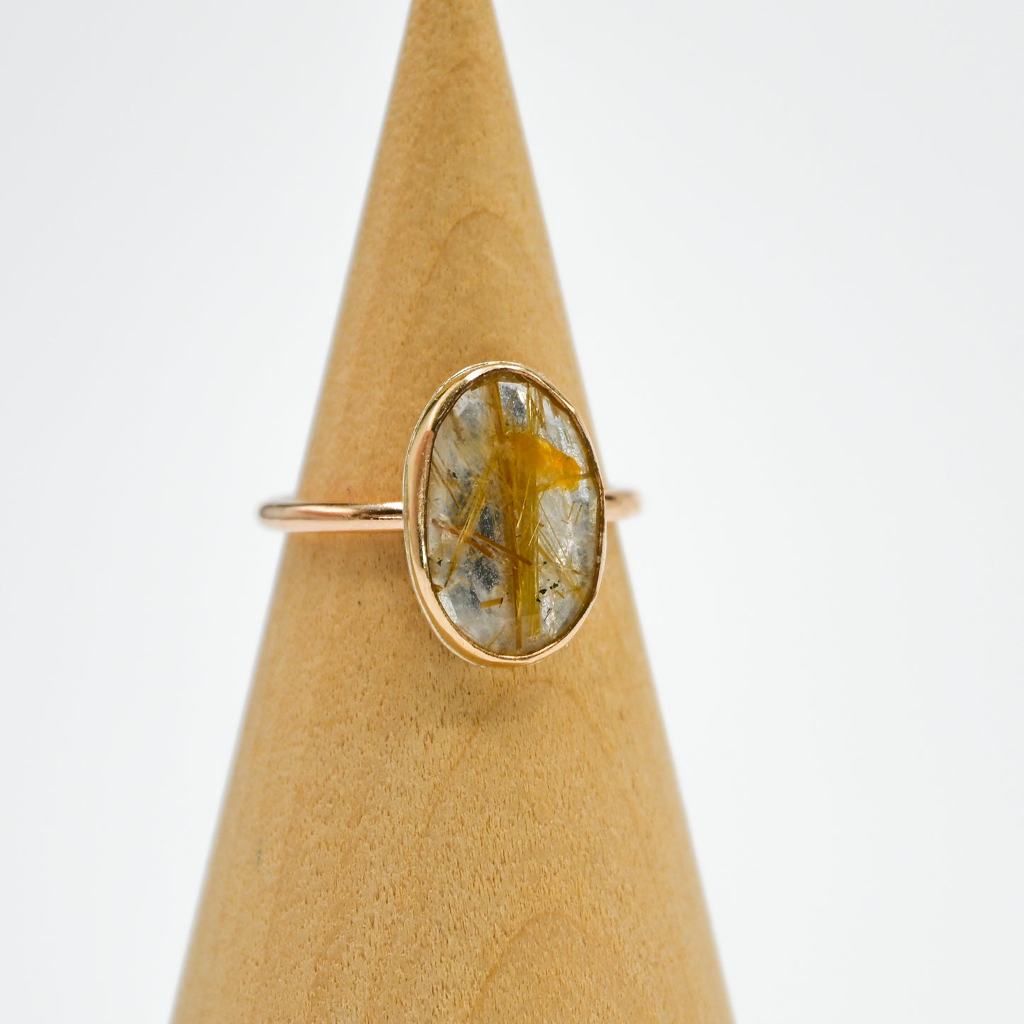 Gold fill large rose cut rutile quartz size 7