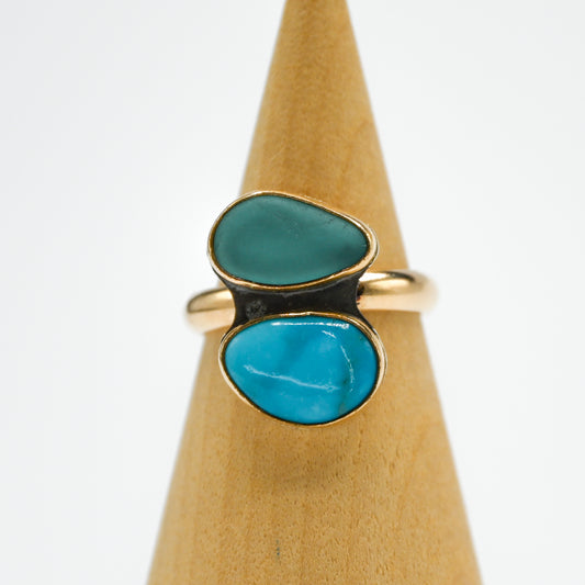 Gold fill aqua sea glass and sleeping beauty turquoise