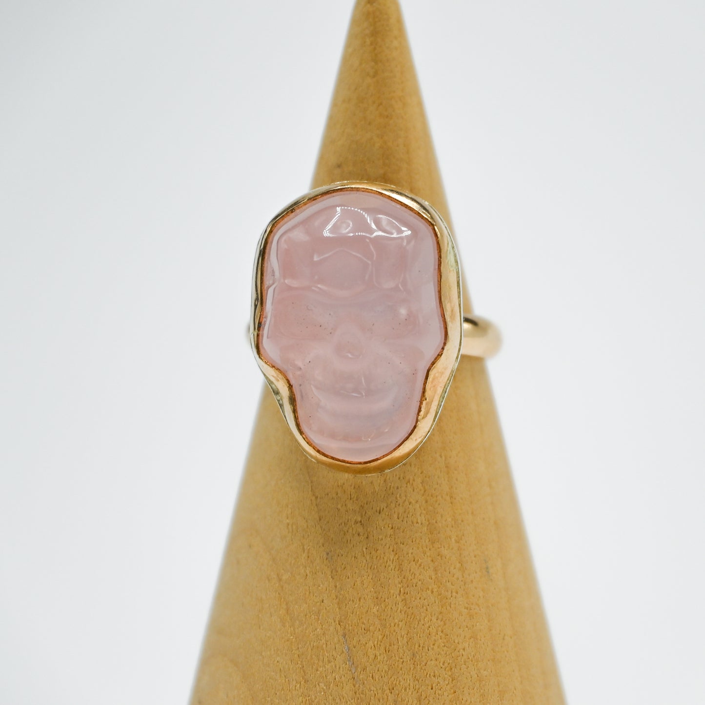 Gold fill xl rose quartz skull size 7