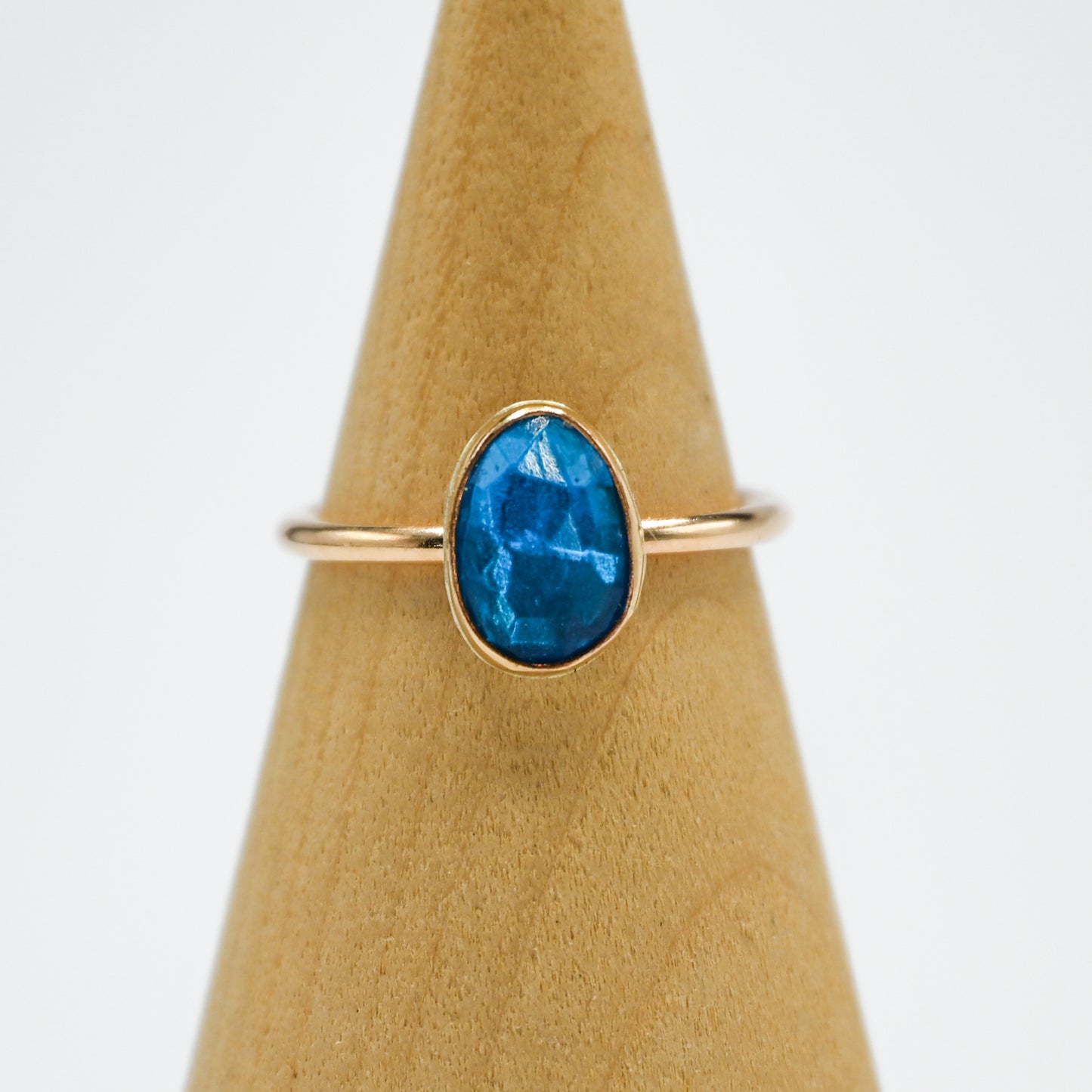 Gold fill rose cut neon blue apatite size 7.5