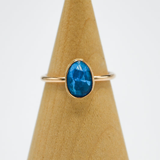 Gold fill rose cut neon blue apatite size 7.5