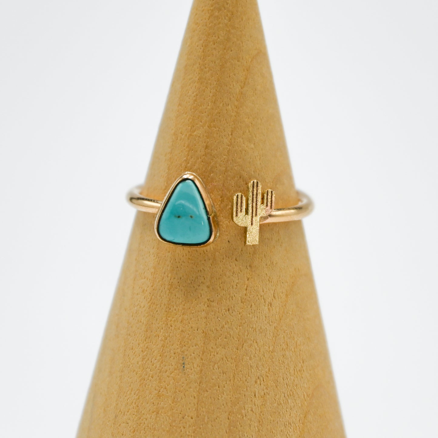 Gold fill carico lake turquoise and cactus adjustable ring size 8