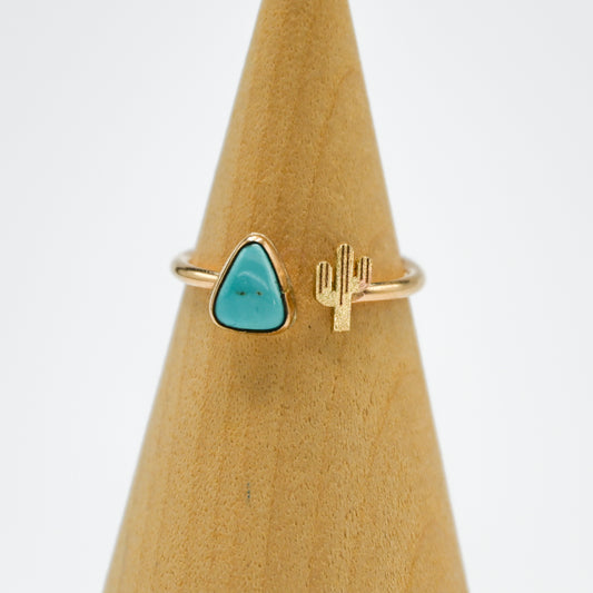 Gold fill carico lake turquoise and cactus adjustable ring size 8