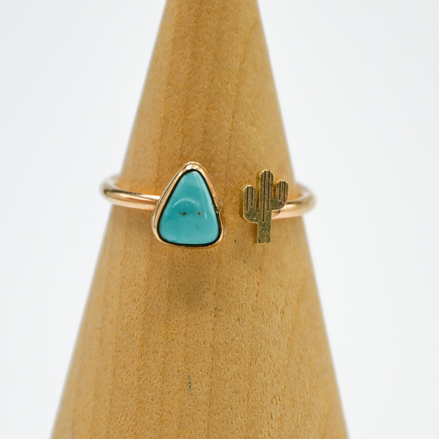 Gold fill carico lake turquoise and cactus adjustable ring size 8