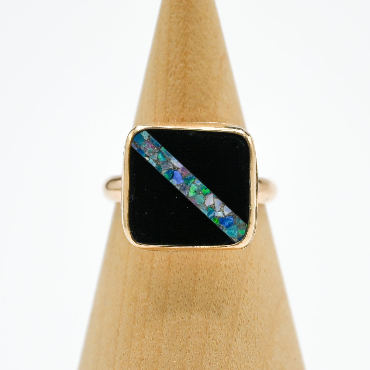 Gold fill onyx inlay australian opal size 8.25