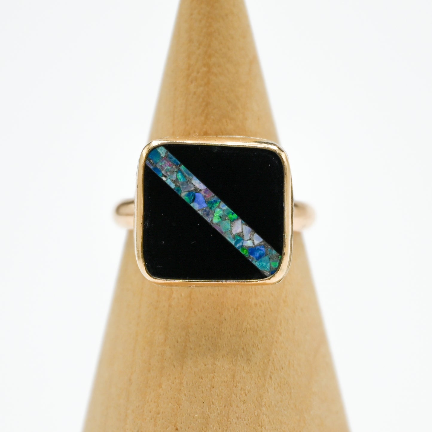 Gold fill onyx inlay australian opal size 8.25