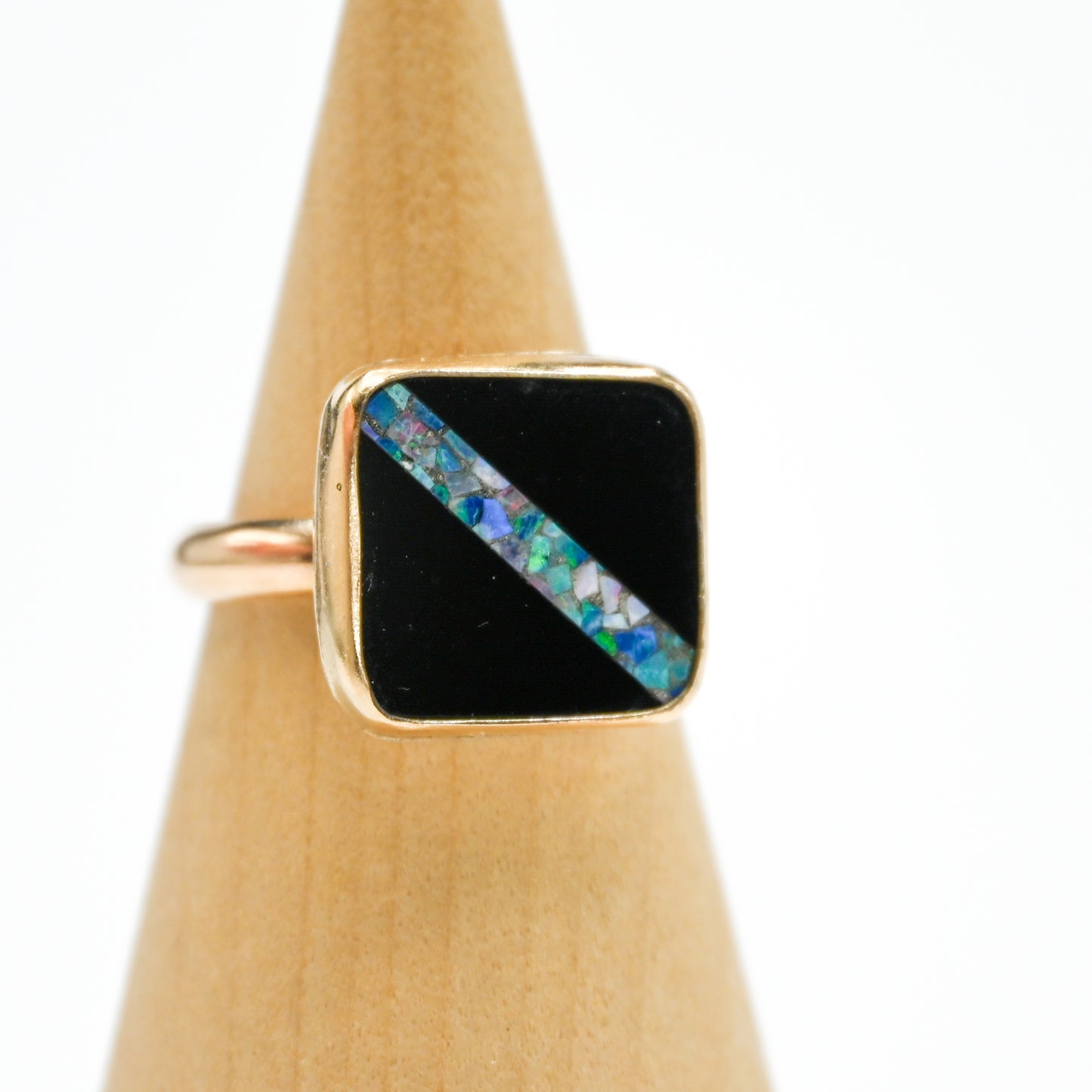 Gold fill onyx inlay australian opal size 8.25
