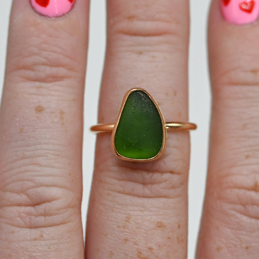 Gold fill olive sea glass size 6.5