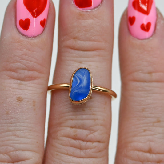 Gold fill multi blue and white sea glass size 6.5