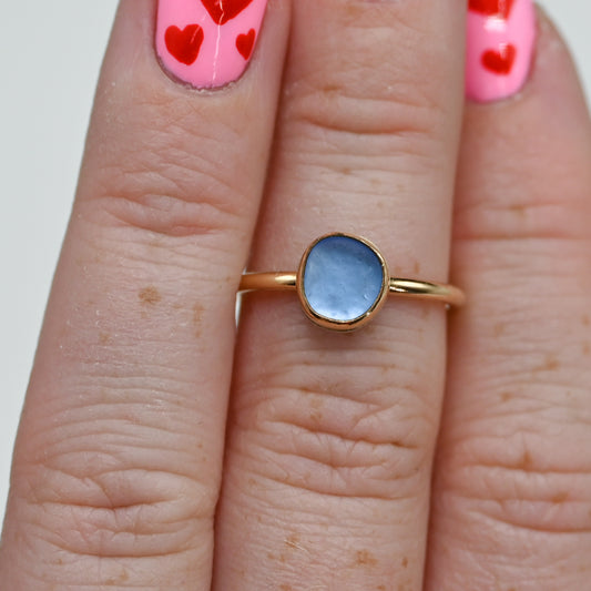 Gold fill cornflower sea glass size 6.5
