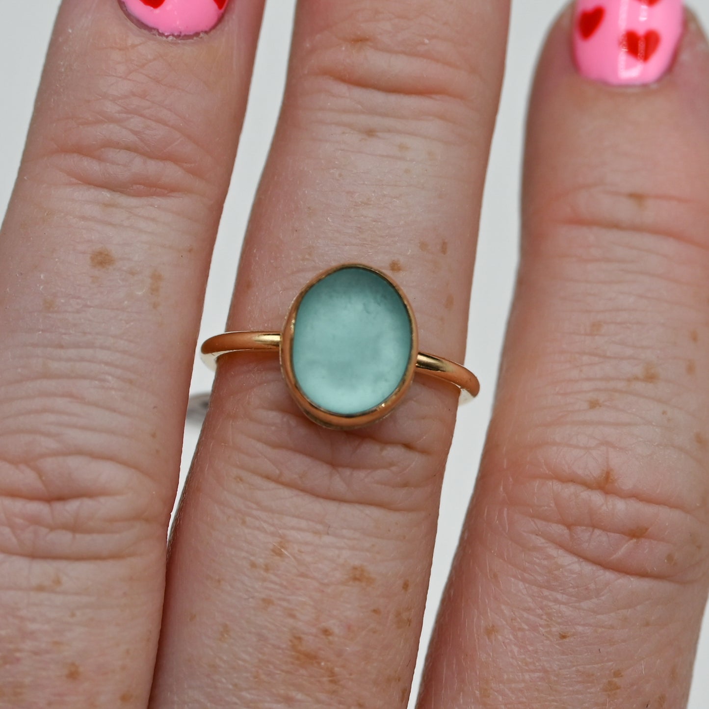 Gold fill aqua sea glass size 7