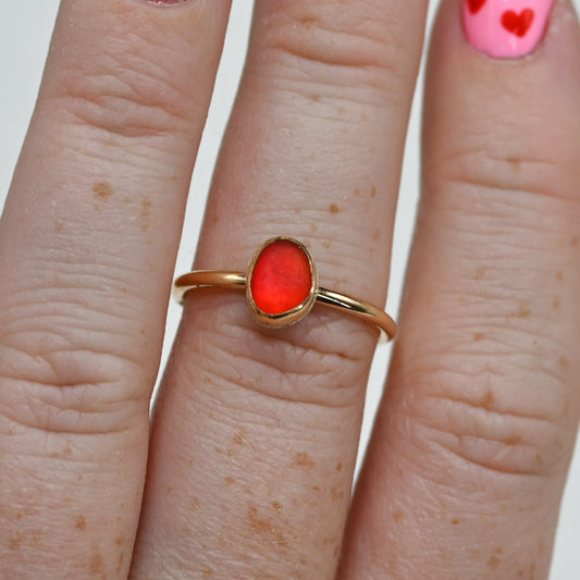 Gold fill rare bright red sea glass size 7.25