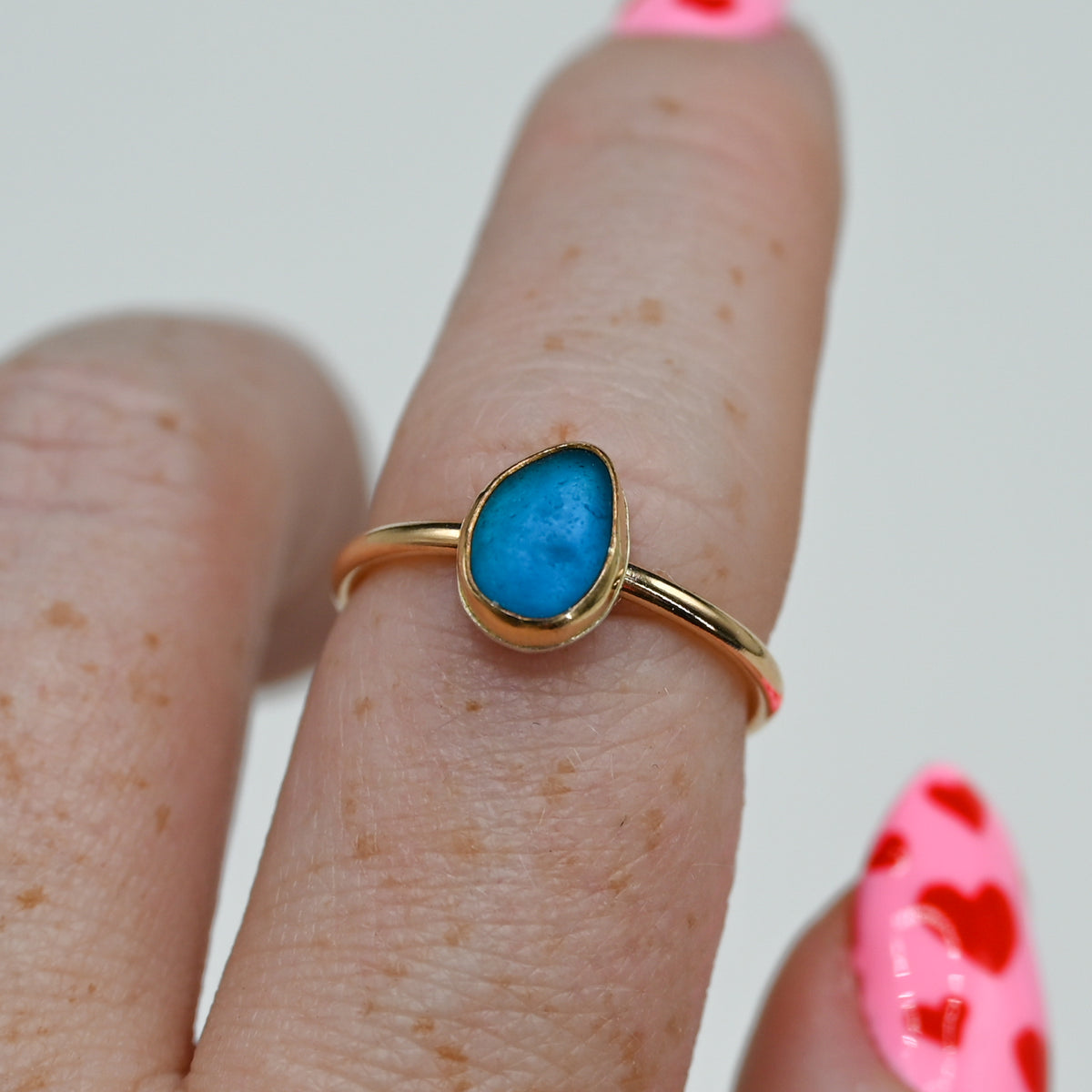 Gold fill super rare teal turquoise size 7.25
