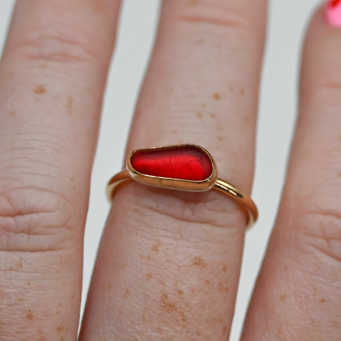 Gold fill red sea glass horizontal size 7.5