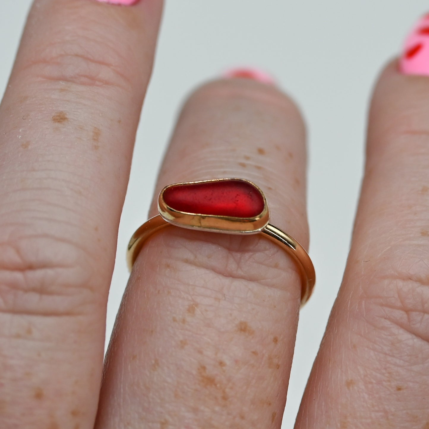 Gold fill red sea glass horizontal size 7.5