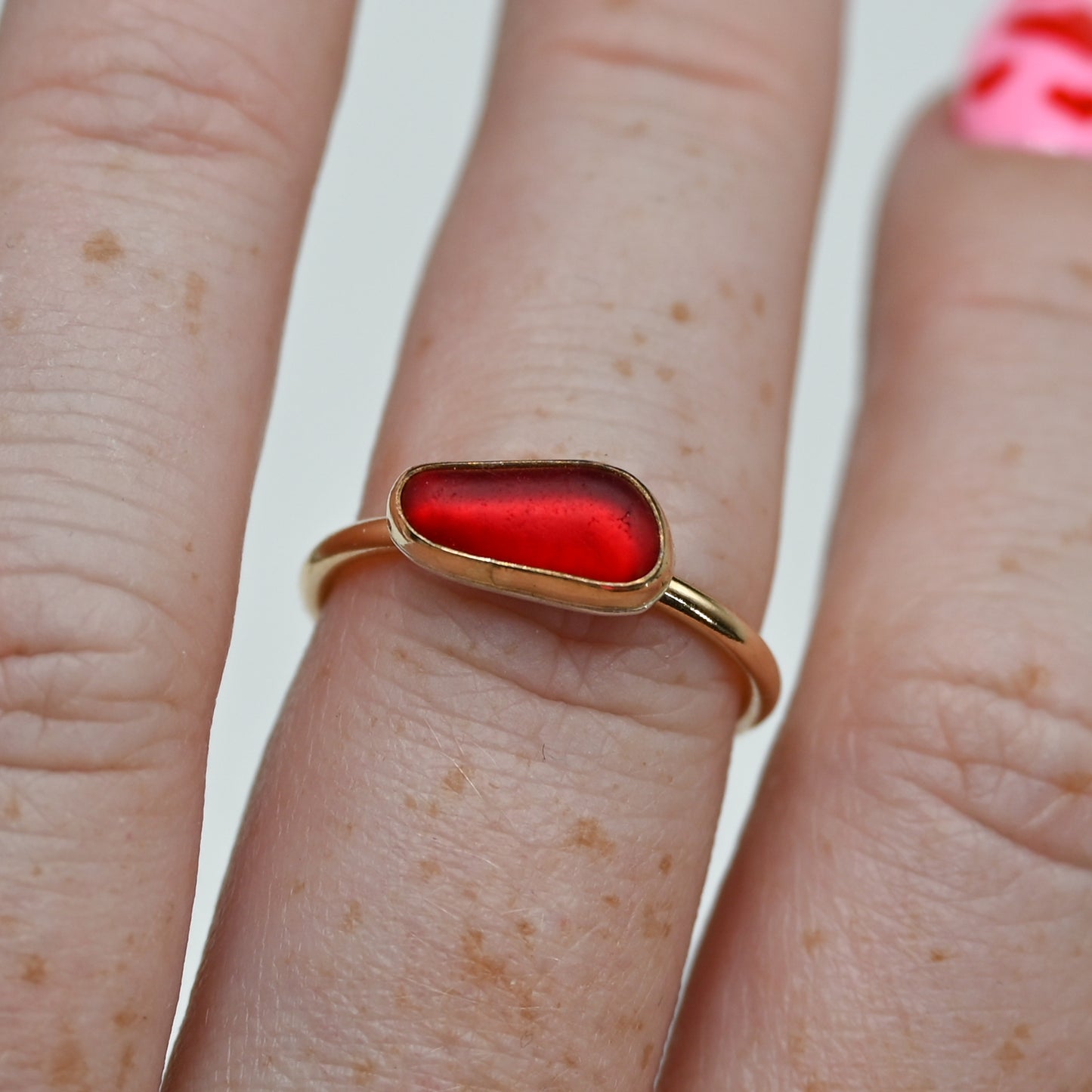 Gold fill red sea glass horizontal size 7.5