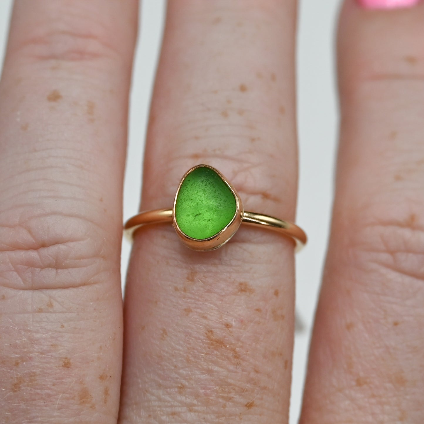 Gold fill green sea glass size 7.5