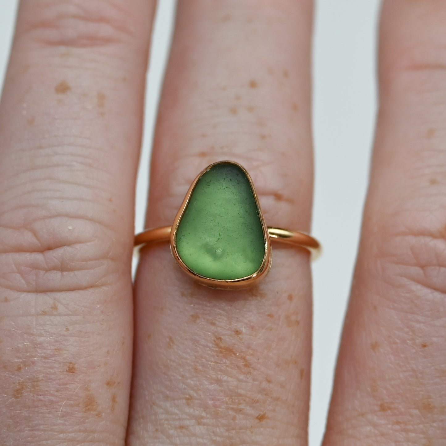 Gold fill olive sea glass size 7.5
