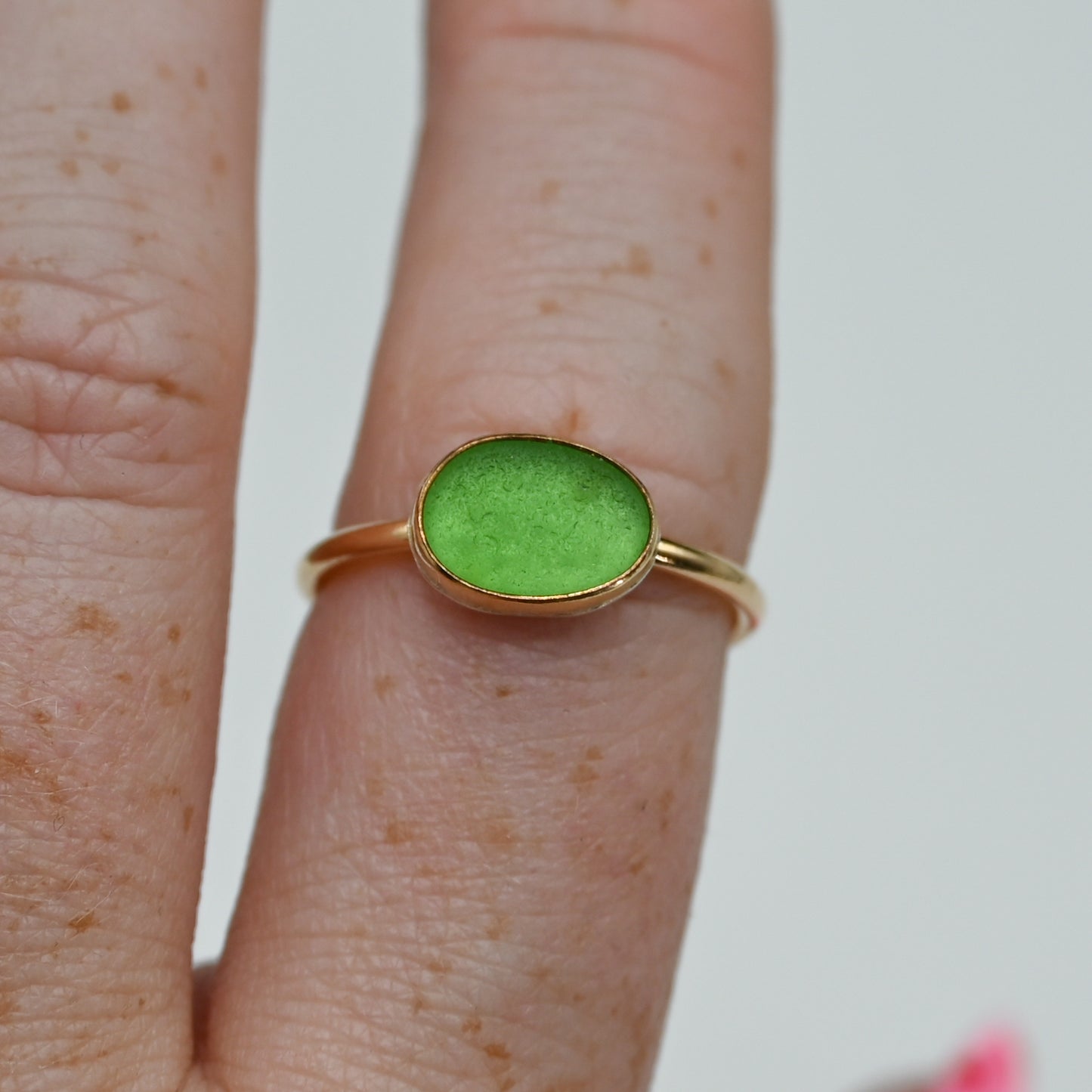 Gold fill horizontal green sea glass size 7.75