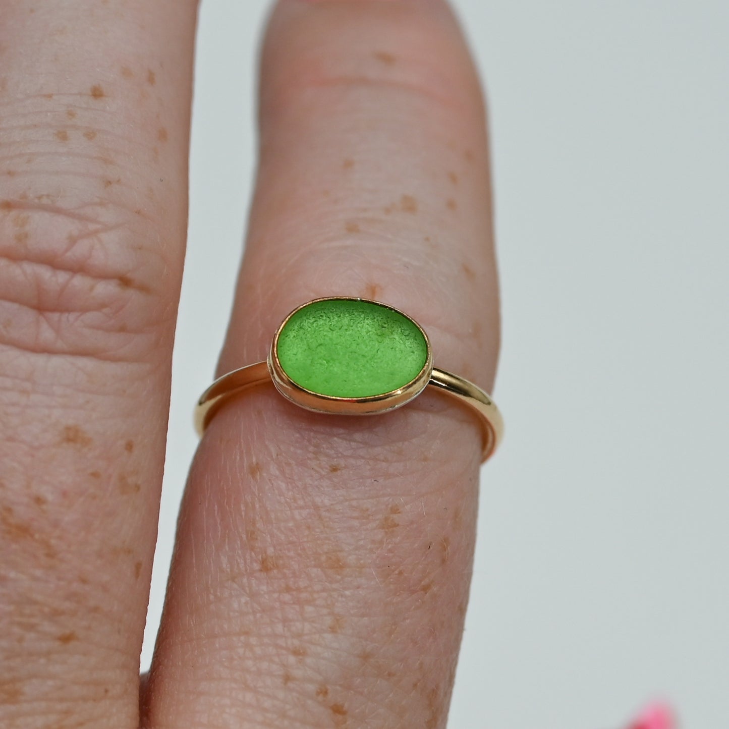 Gold fill horizontal green sea glass size 7.75