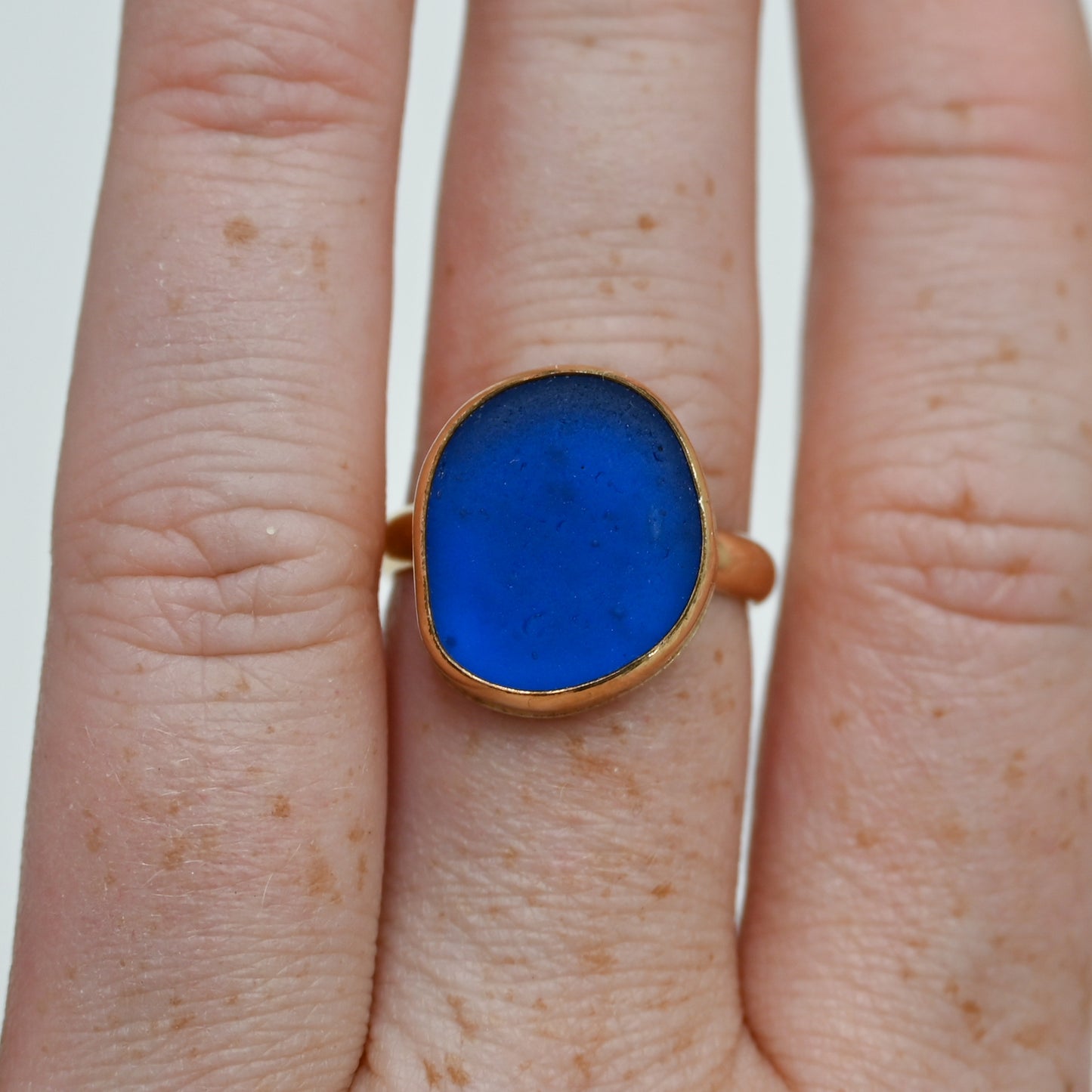 Gold fill xl cobalt sea glass size 8