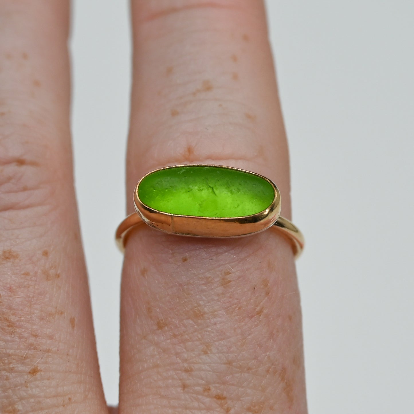 Gold fill horizontal lime sea glass size 8