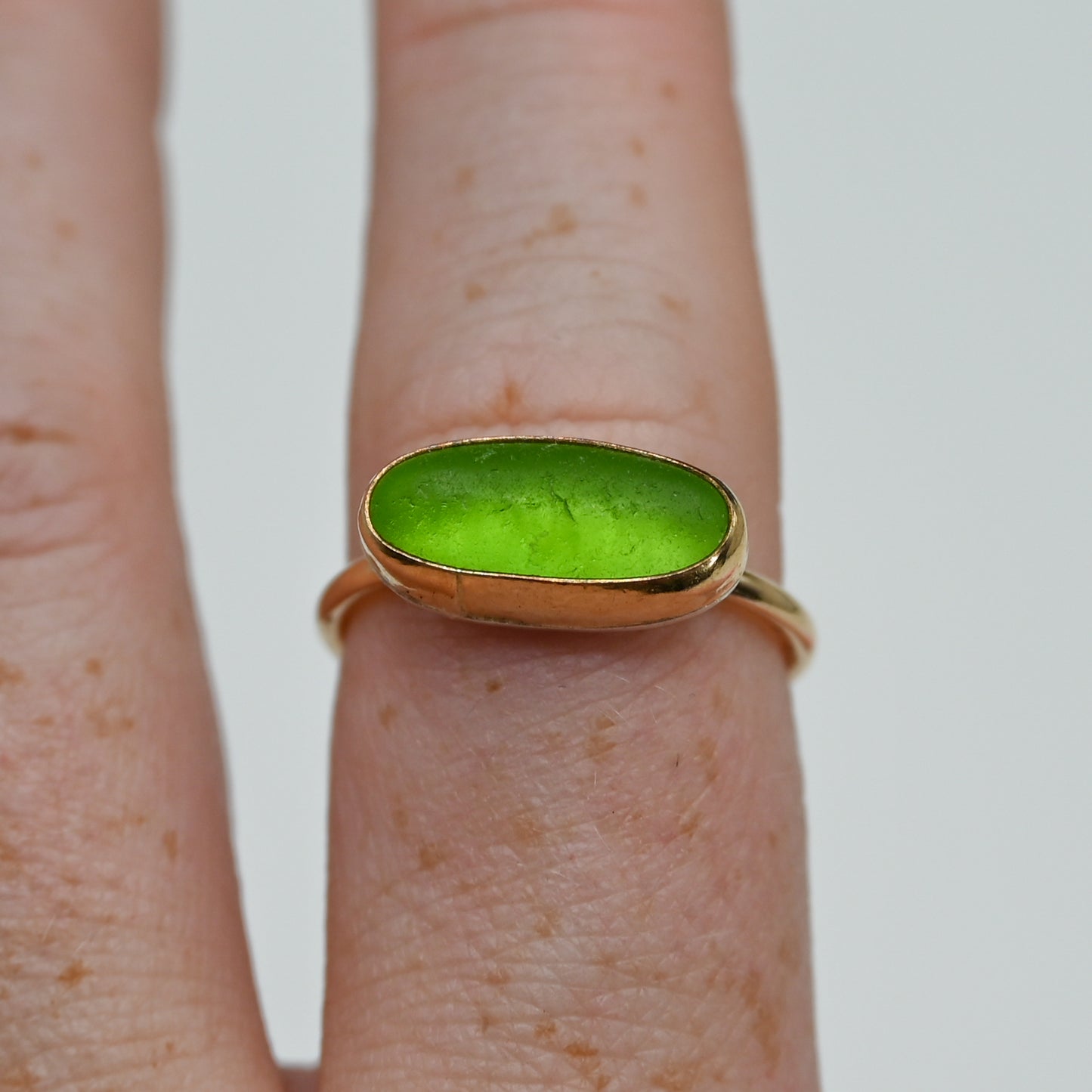 Gold fill horizontal lime sea glass size 8