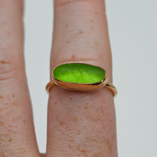 Gold fill horizontal lime sea glass size 8
