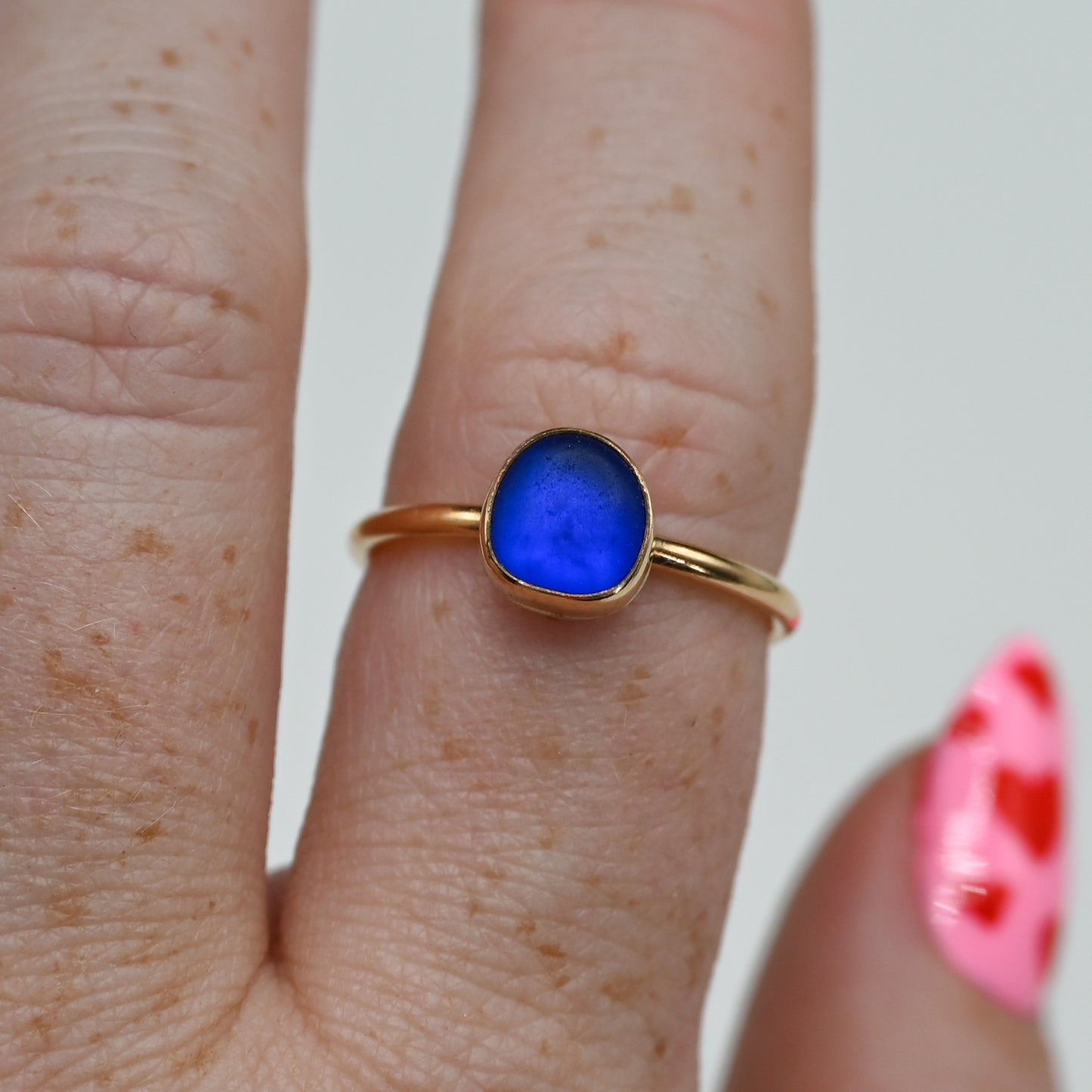 Gold fill cobalt sea glass size 8