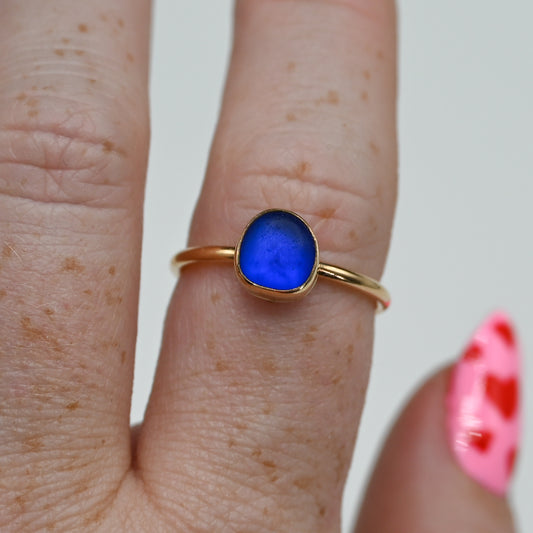 Gold fill cobalt sea glass size 8