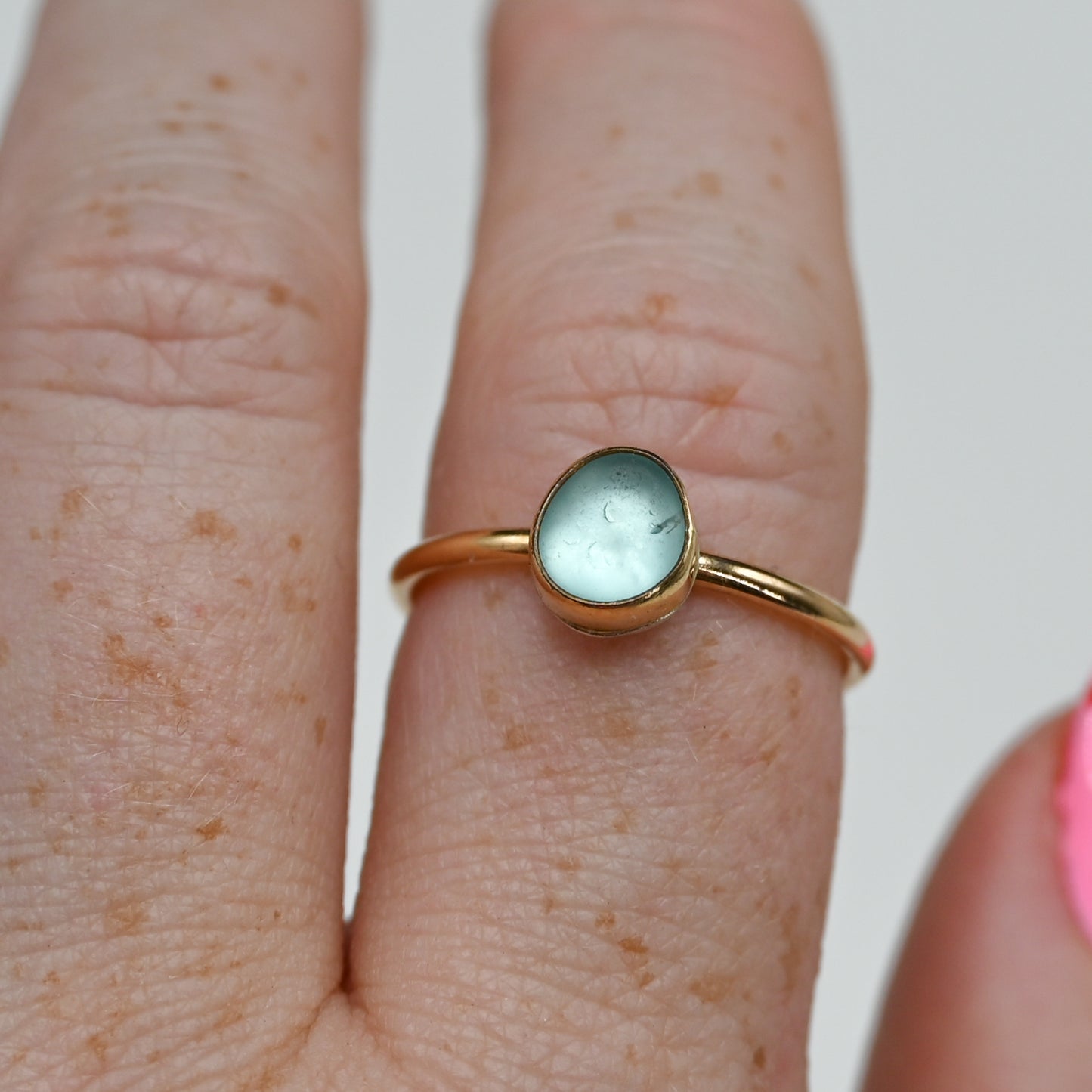 Gold fill aqua sea glass size 8.5