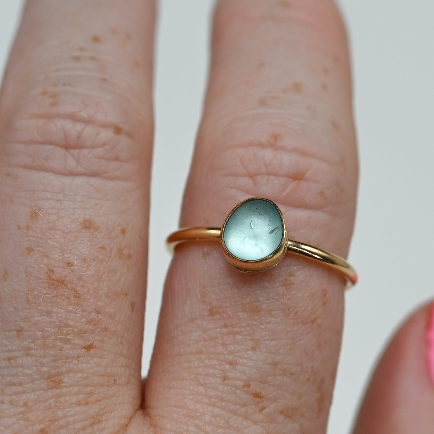 Gold fill aqua sea glass size 8.5