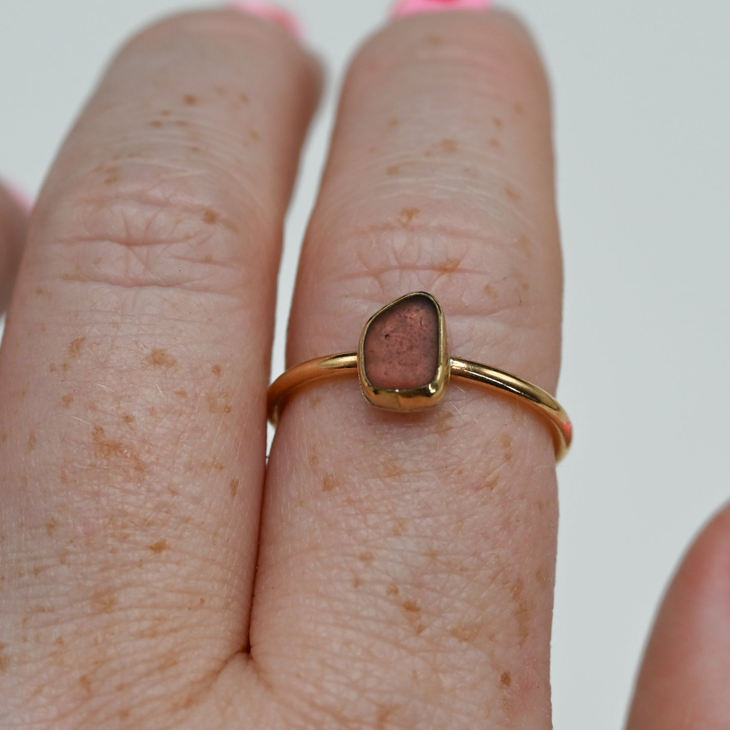 Gold fill dark purple sea glass size 8.5