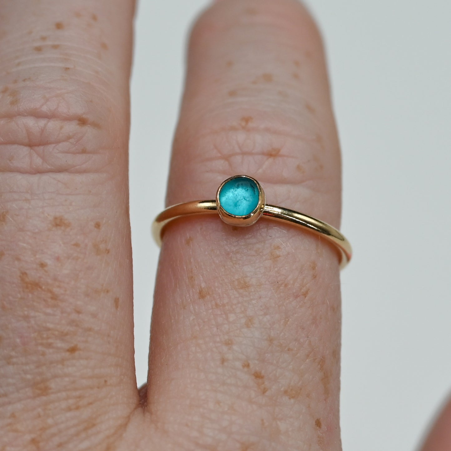 Gold fill mini turquoise sea glass size 8.75
