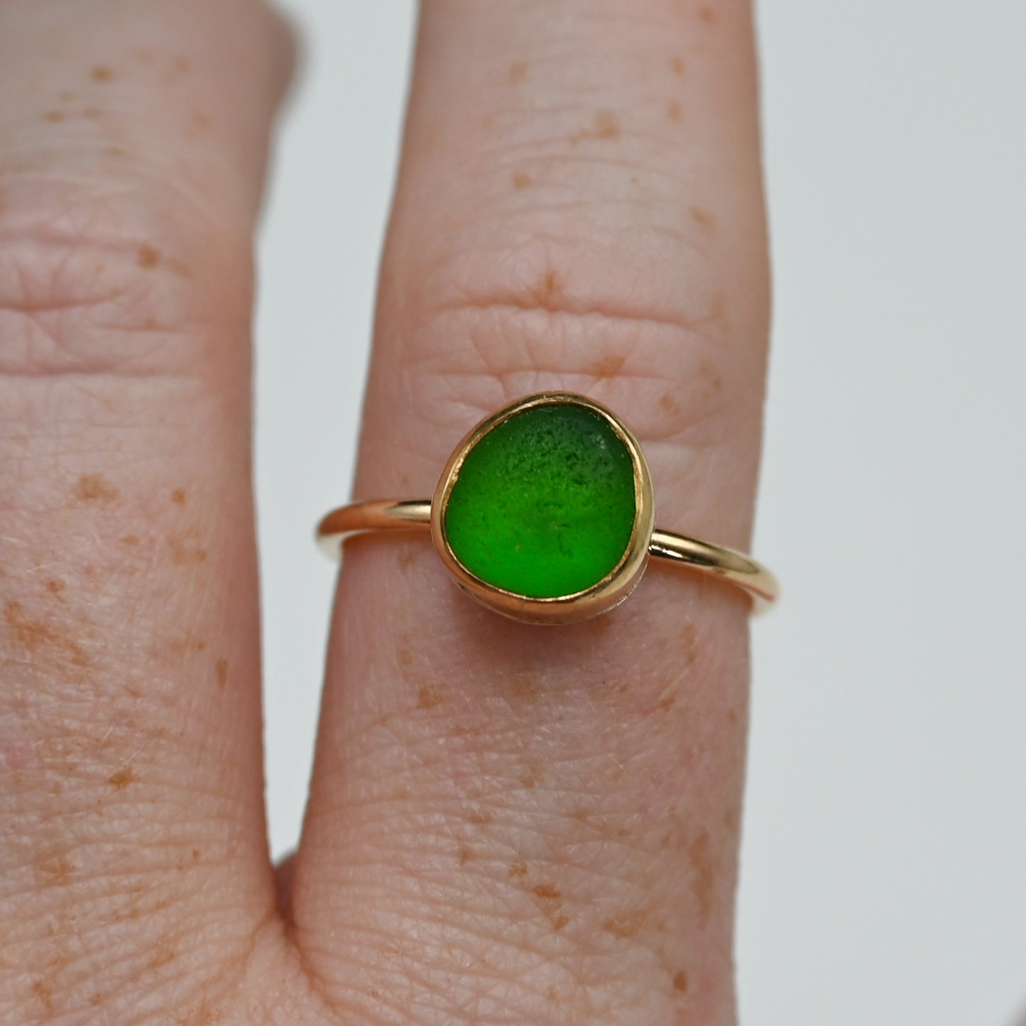 Gold fill dark olive sea glass size 8.75