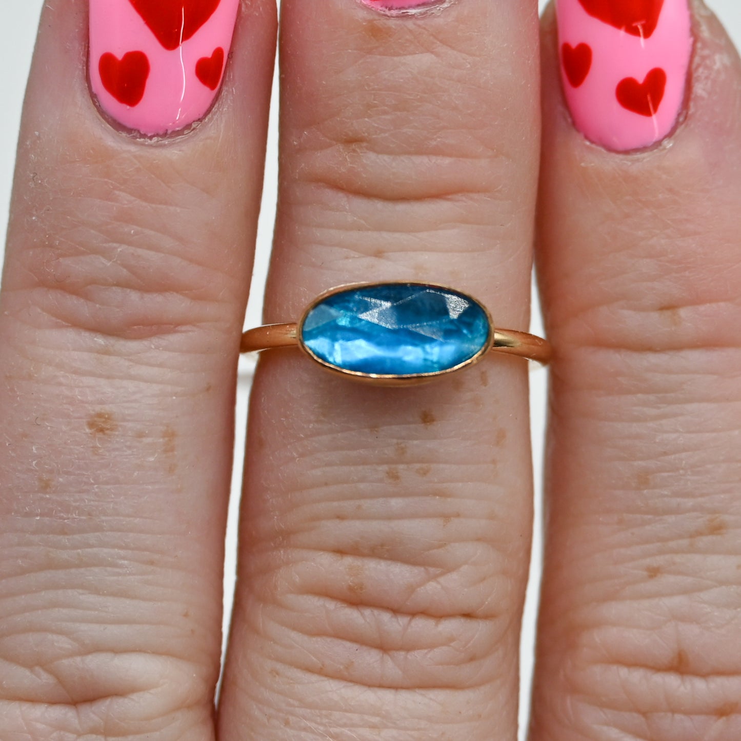 Gold fill horizontal rose cut neon blue apatite size 5.5