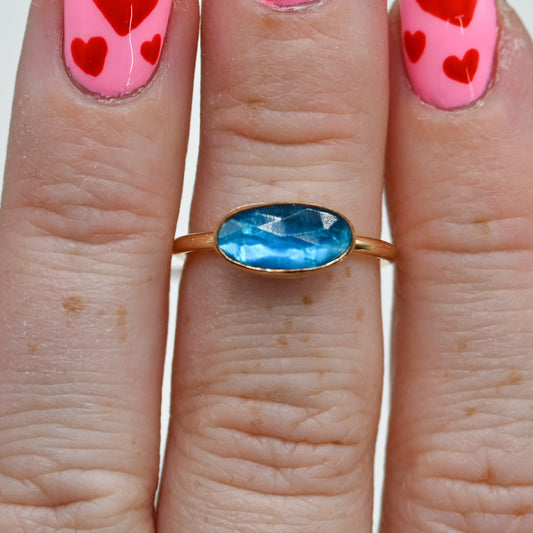 Gold fill horizontal rose cut neon blue apatite size 5.5