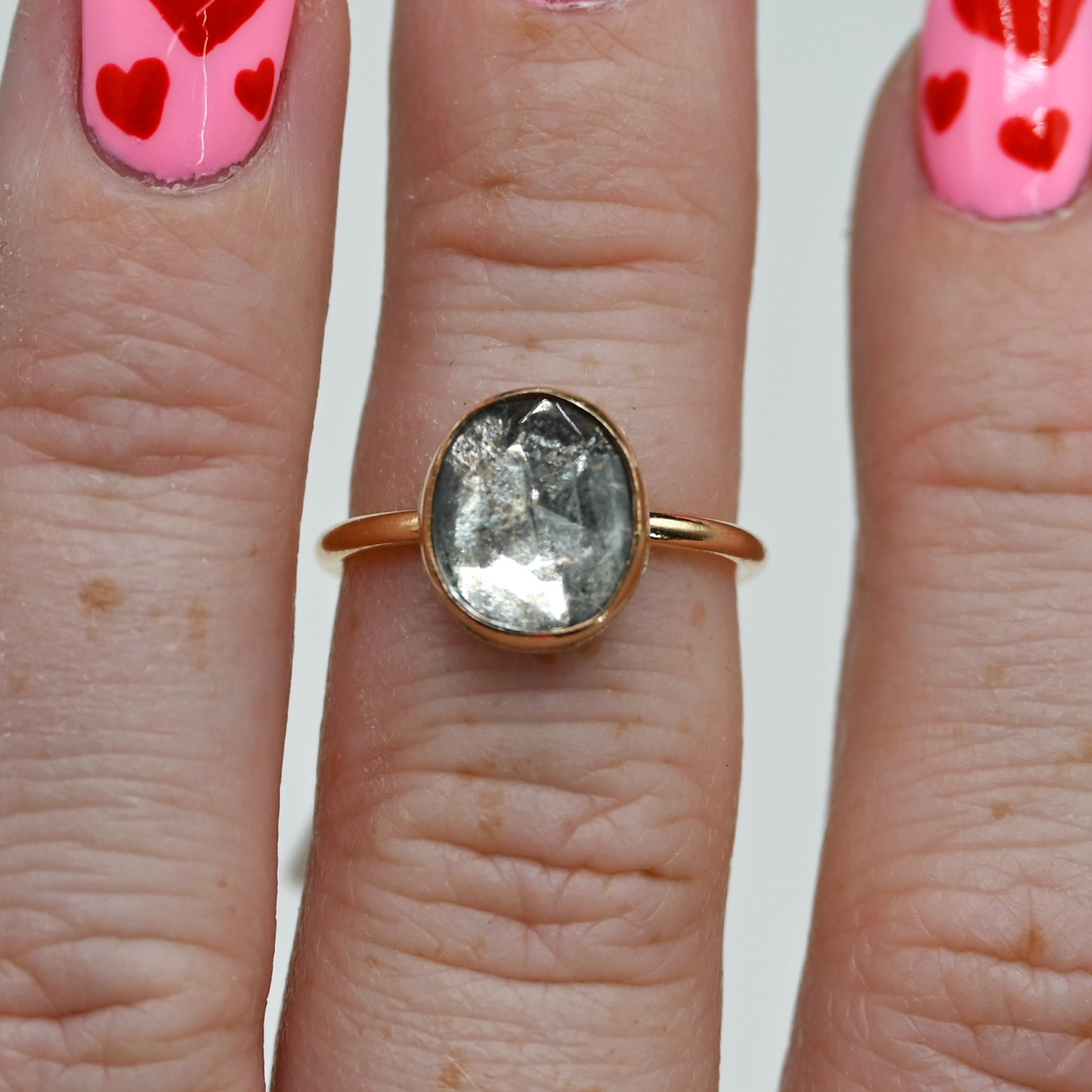 Gold fill rose cut moss aquamarine size 5.75