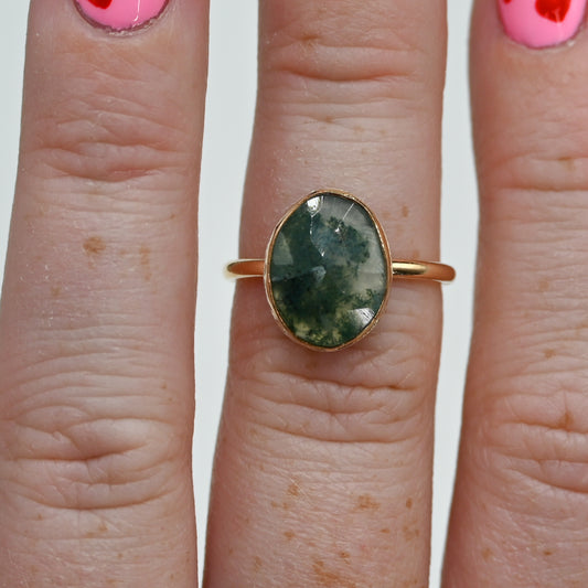 Gold fill rose cut moss agate size 6.5