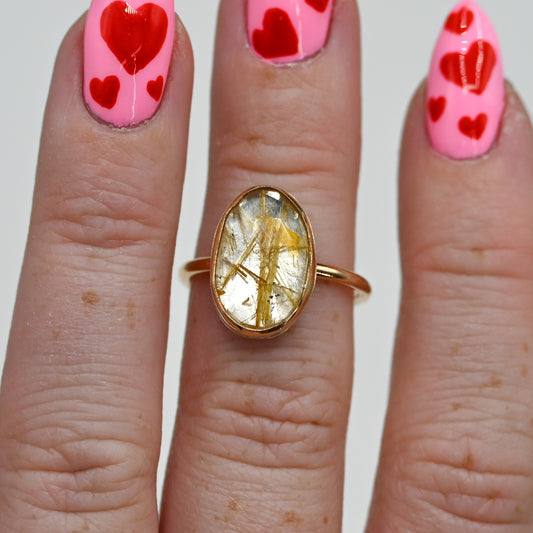 Gold fill large rose cut rutile quartz size 7
