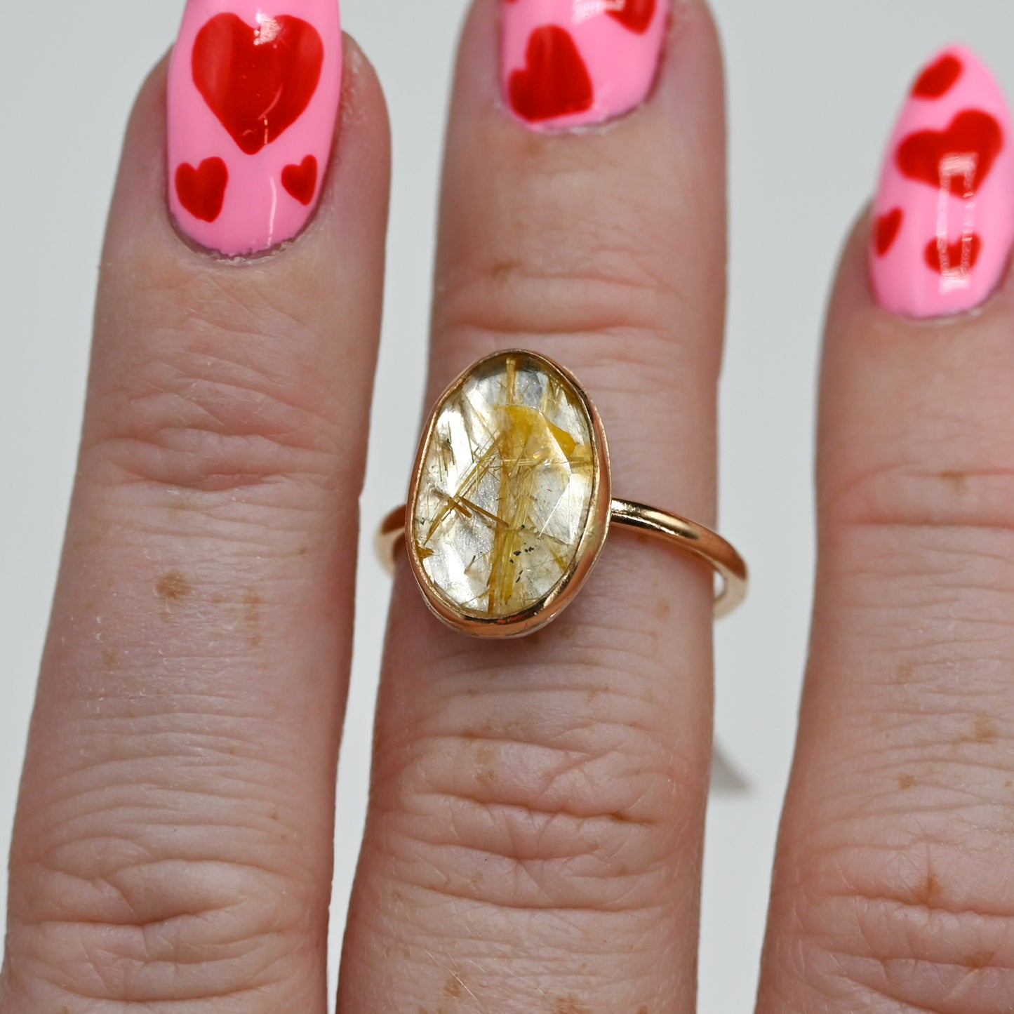 Gold fill large rose cut rutile quartz size 7