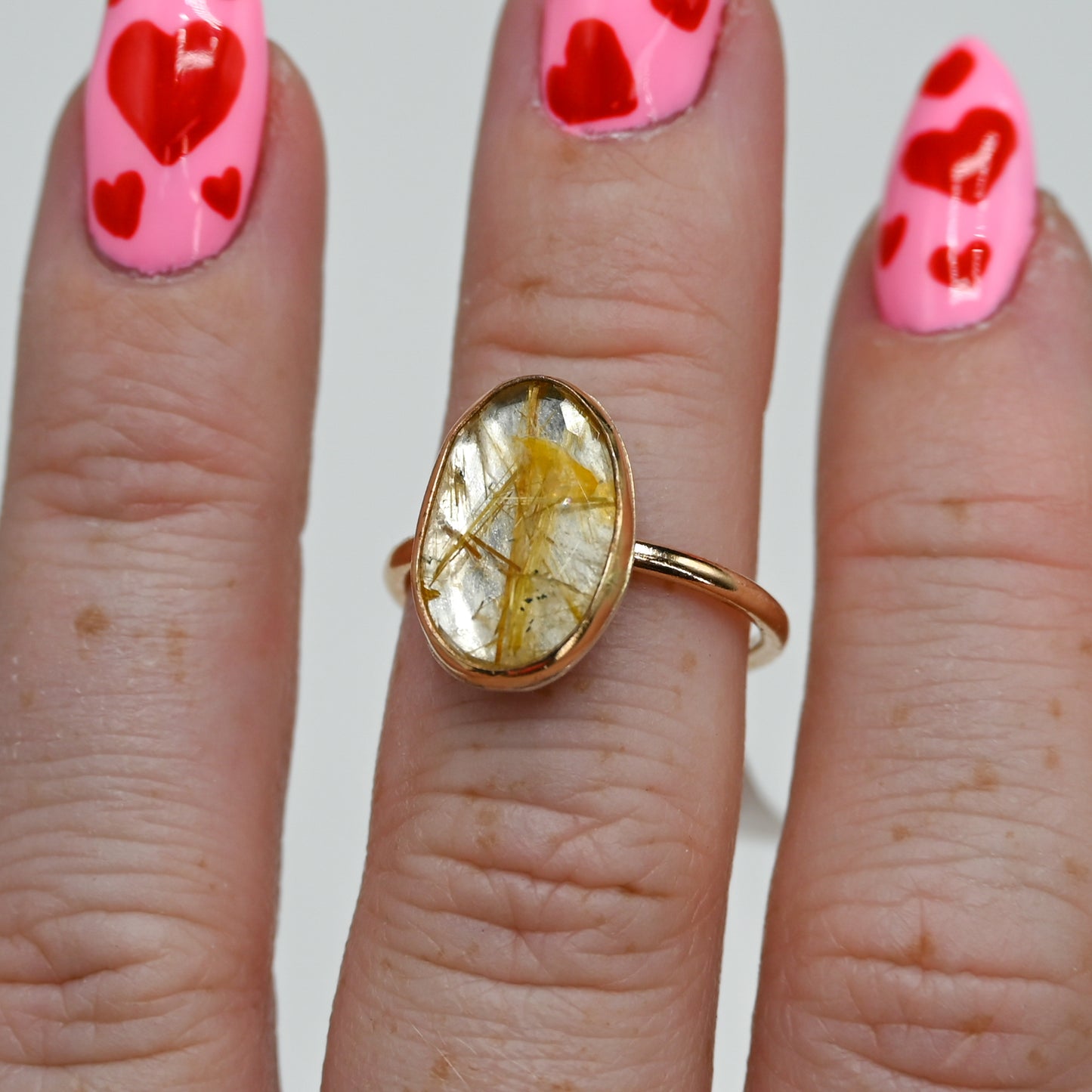 Gold fill large rose cut rutile quartz size 7